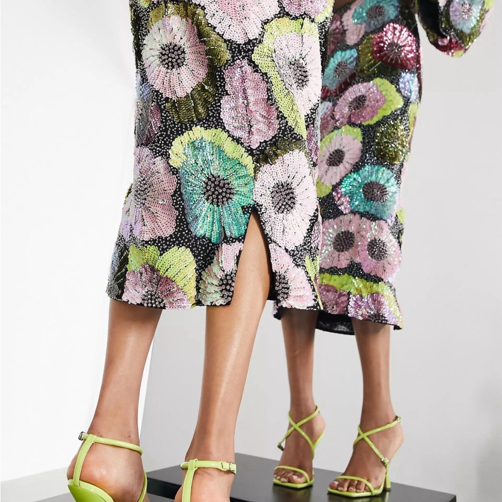 ASOS EDITION midi skirt in large floral bead and sequin set